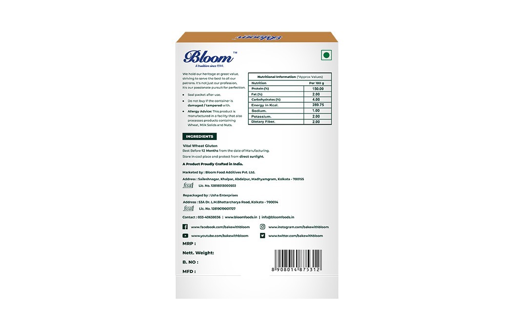 Bloom Vital Wheat Gluten    Box  100 grams